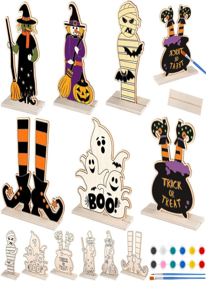 Vertintong 24 Sets Halloween Crafts for Kids Color Your Own Painting Halloween Decoration DIY Wooden Coloring Tabletop Decor Rustic Wood Arts Crafts for Party Favor Supplies Home Classroom Activities - Image 1
